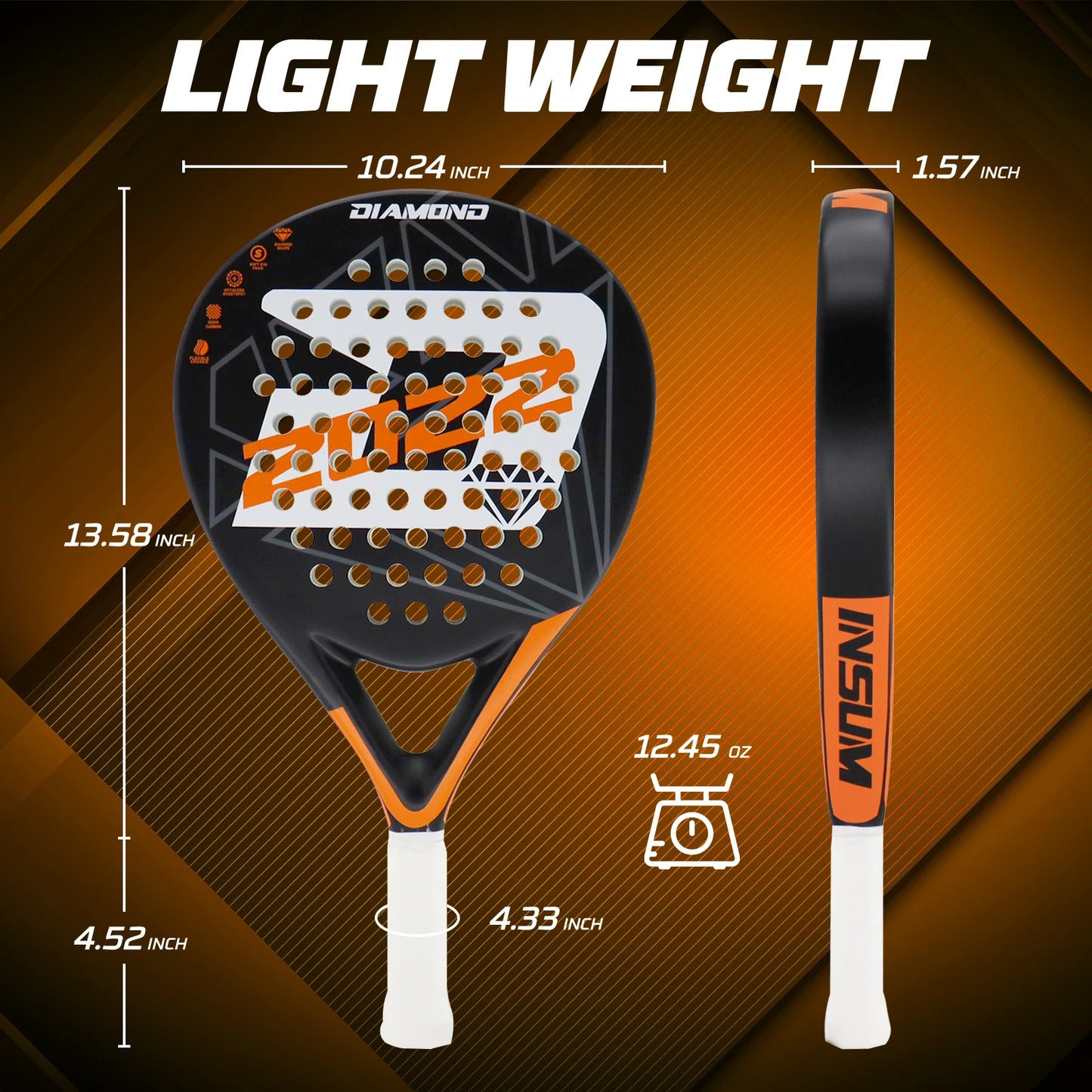 Lightweight Paddle Tennis Racket 2022 Diamond Shape With Precision Holes Carbon Padel Racket Suitable For Beginner To Advanced