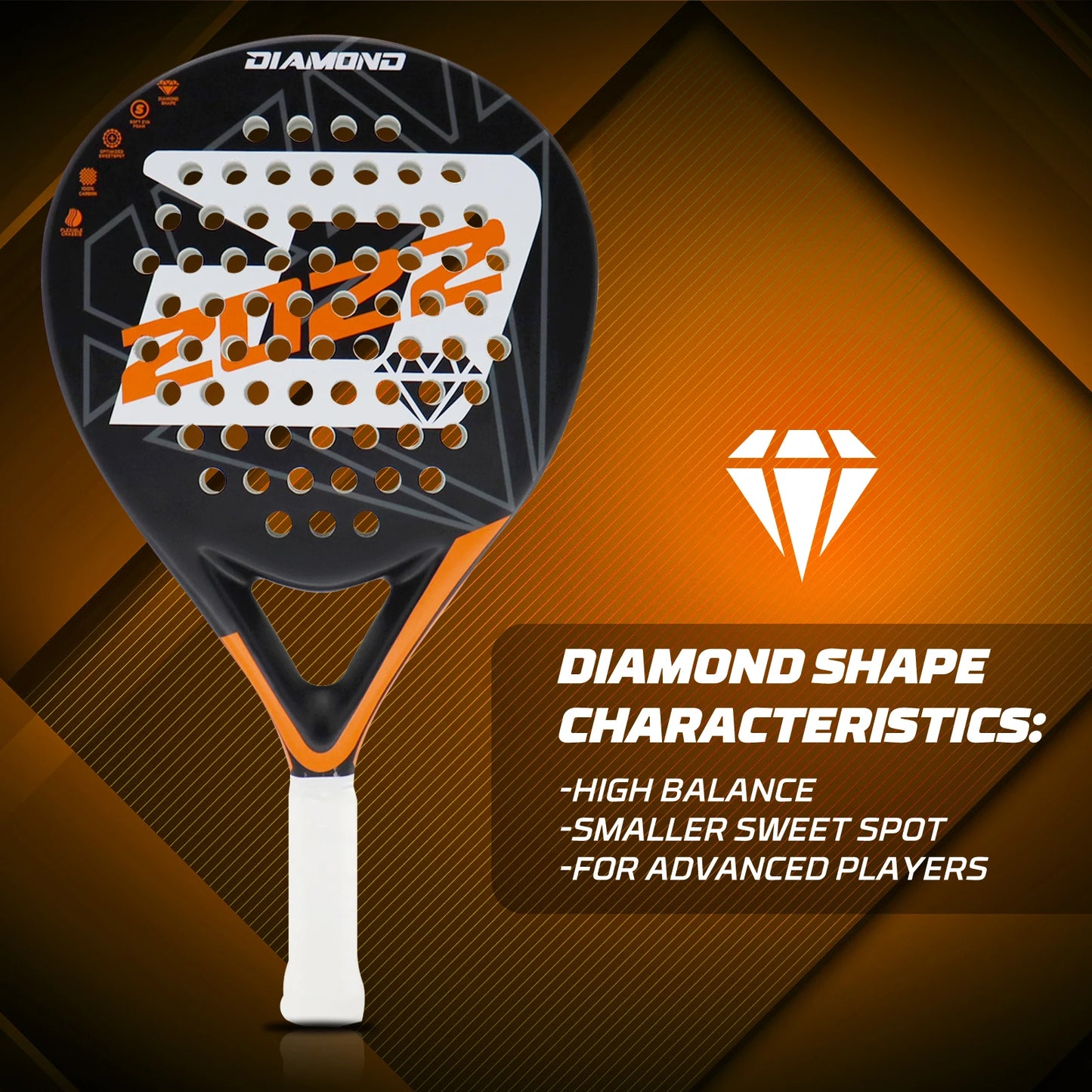 Lightweight Paddle Tennis Racket 2022 Diamond Shape With Precision Holes Carbon Padel Racket Suitable For Beginner To Advanced