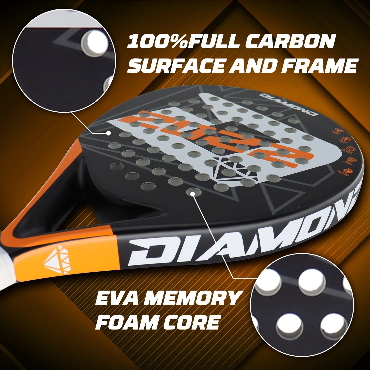 Lightweight Paddle Tennis Racket 2022 Diamond Shape With Precision Holes Carbon Padel Racket Suitable For Beginner To Advanced
