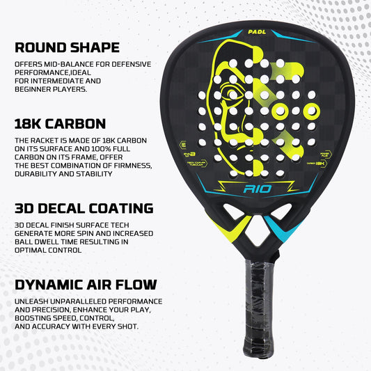 Padel Tennis Racket 3KCarbon Padel  Racket With EVA Memory for Men Women Tennis Racquet Paddle Round Shape Dynamic Air Flow